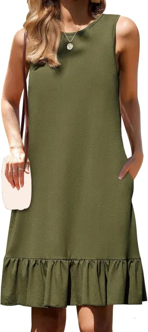 Women's Summer Dresses Loose 2025 Sleeveless Tank Beach Boho Mini Dress Ruffle Hem Sundress