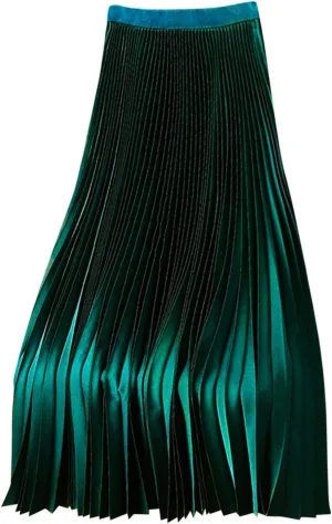 Women's Summer Midi Satin Skirt Dressy Casual High Waisted Pleated Elastic Waist A Line Flowy Elegant Skirts