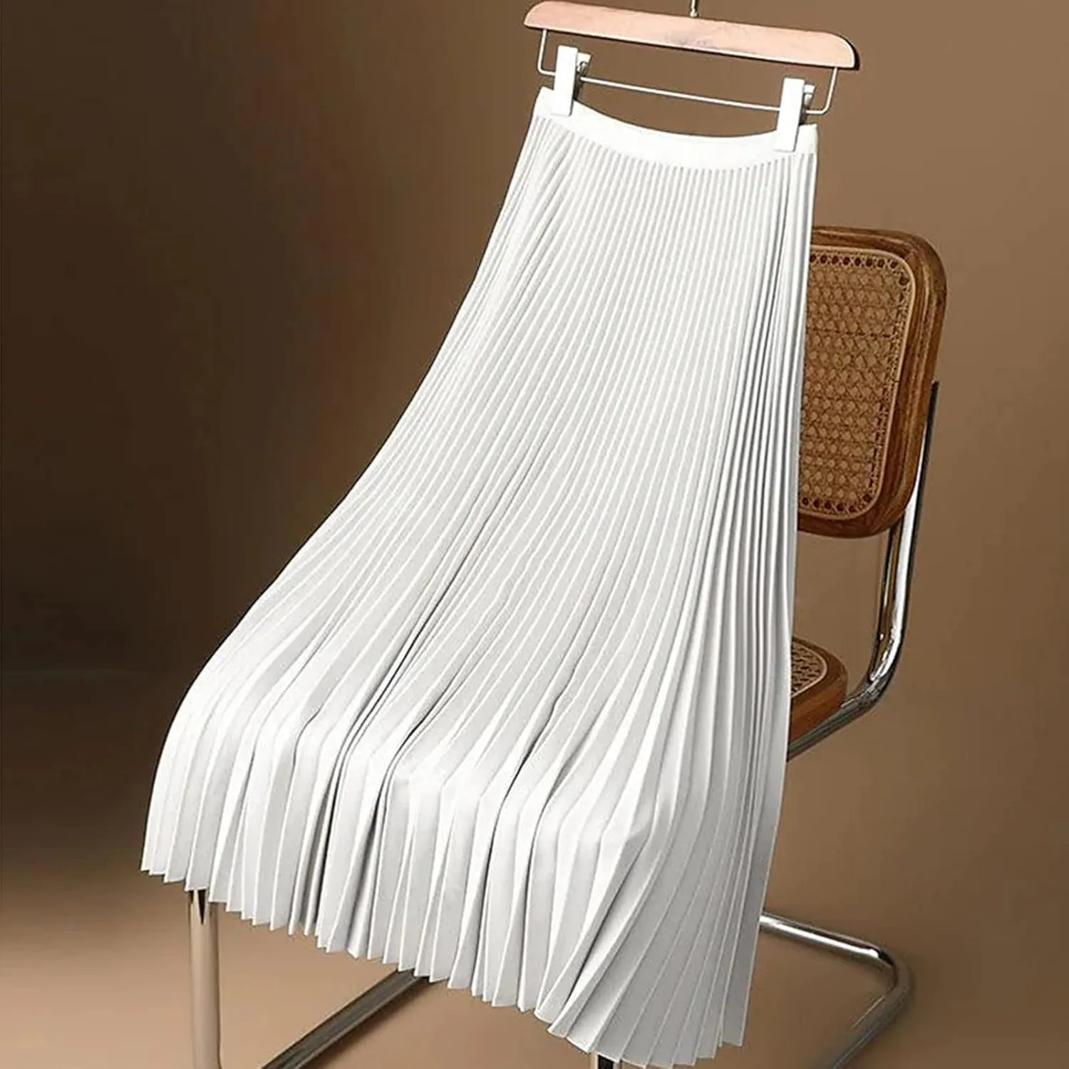 Women's Summer Midi Satin Skirt Dressy Casual High Waisted Pleated Elastic Waist A Line Flowy Elegant Skirts