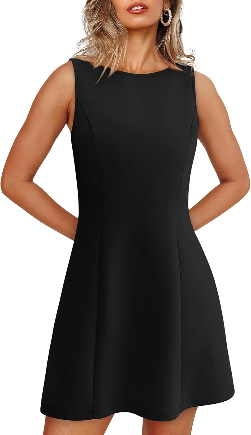 Women's Summer Sexy Sleeveless Crew Neck Tennis Dress Boat Neck A-line Bodycon Party Club Mini Dresses