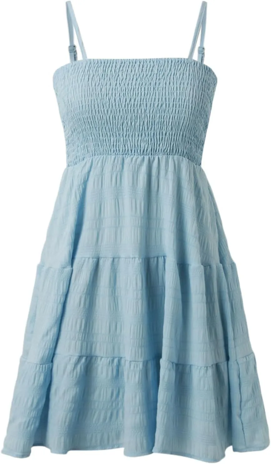 Women's Summer Smock Cami Mini Dress Sleeveless Swing A Line Short Dresses Graduation Dresses, XX-Large, Blue