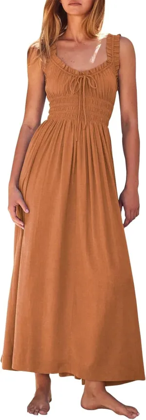 Women's Summer Split Thigh Spaghetti Strap Cami Midi Floral Dress Casual Elegant Bustier Corset Slit Long Dresses