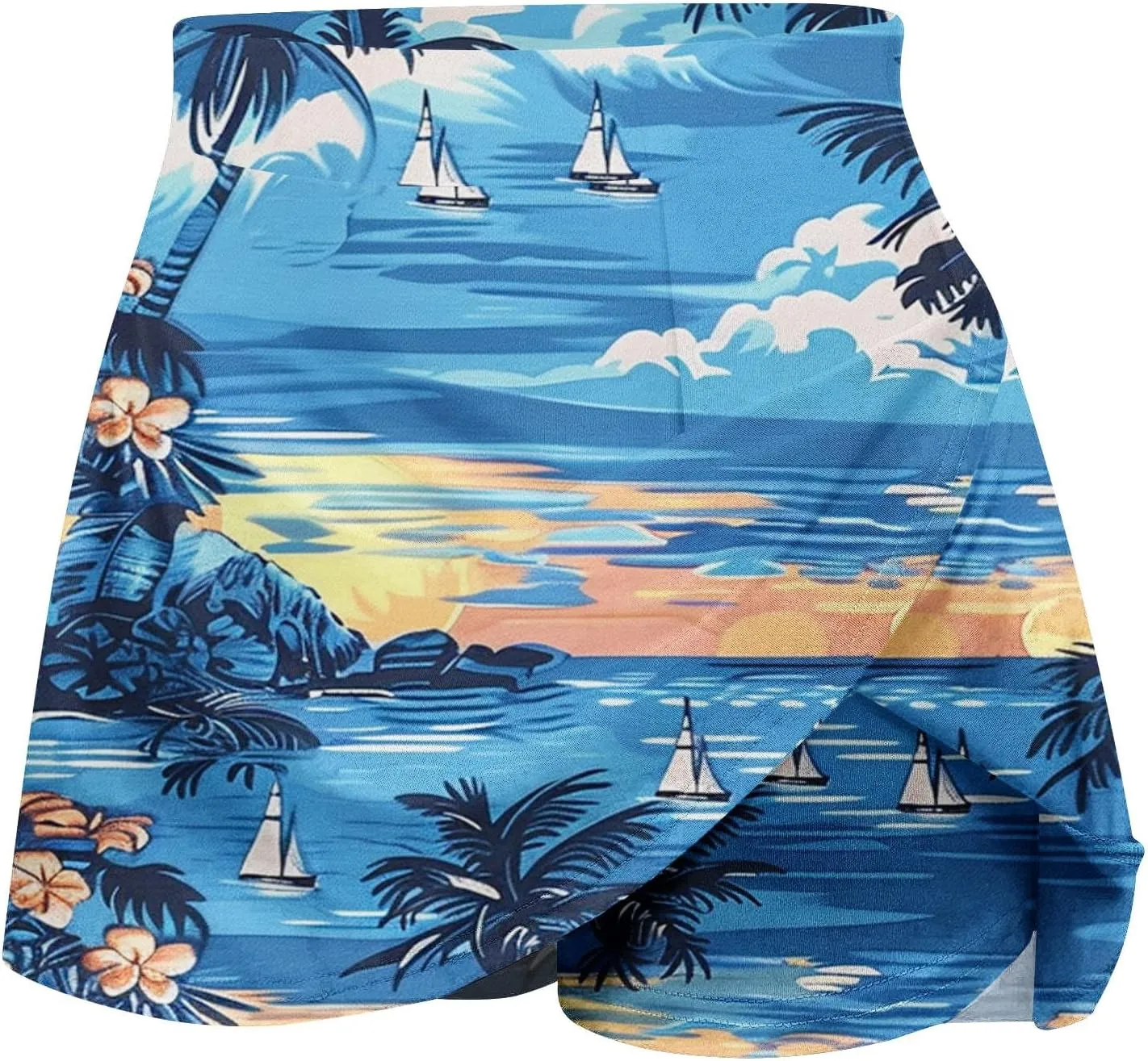 Womens Summer Tennis Skorts with Built in Shorts Workout Golf Athletic Skirts Hawaiian Vacation Floral Print Shorts
