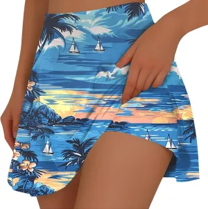 Womens Summer Tennis Skorts with Built in Shorts Workout Golf Athletic Skirts Hawaiian Vacation Floral Print Shorts
