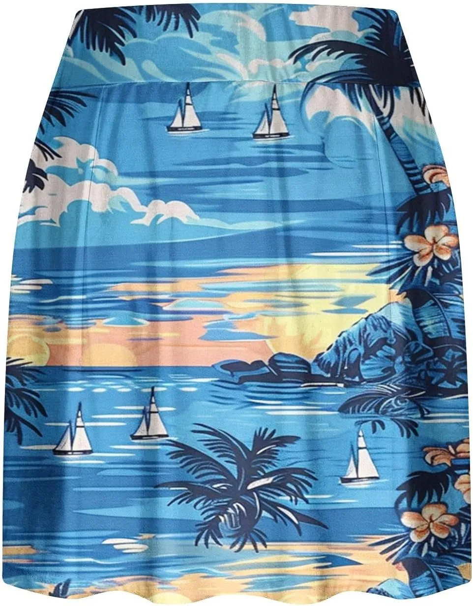Womens Summer Tennis Skorts with Built in Shorts Workout Golf Athletic Skirts Hawaiian Vacation Floral Print Shorts