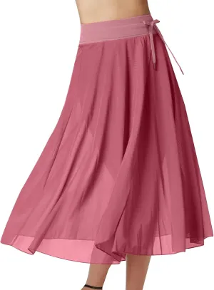 Women's Tulle Skirts Midi Elastic High Waist Flowy Pleated A-Line Mesh Party Long Skirts Swing Summer Beach Skirts