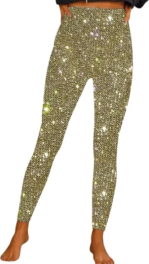 Women's Wide Leg Pants Women's High Waisted Sequin Loose Drape Wide Leg Pants Fashion Casual Bling Glitter Trousers