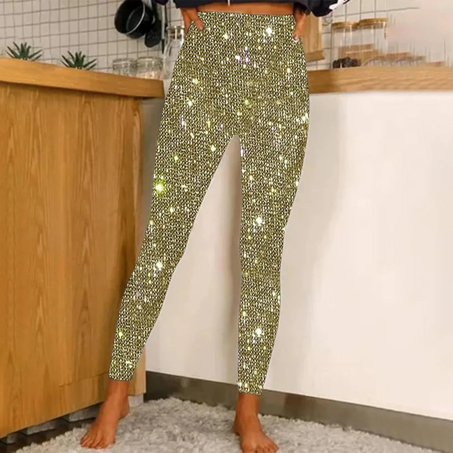 Women's Wide Leg Pants Women's High Waisted Sequin Loose Drape Wide Leg Pants Fashion Casual Bling Glitter Trousers