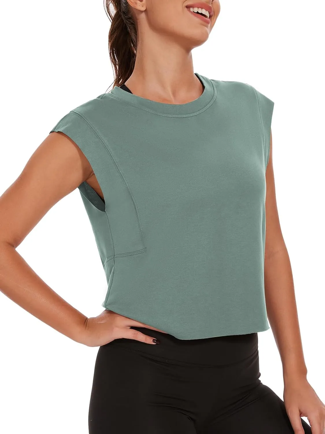 Womens Workout Crop Tank Tops Loose Sleeveless Summer T Shirts Oversize Active Yoga Gym Tee Y2k