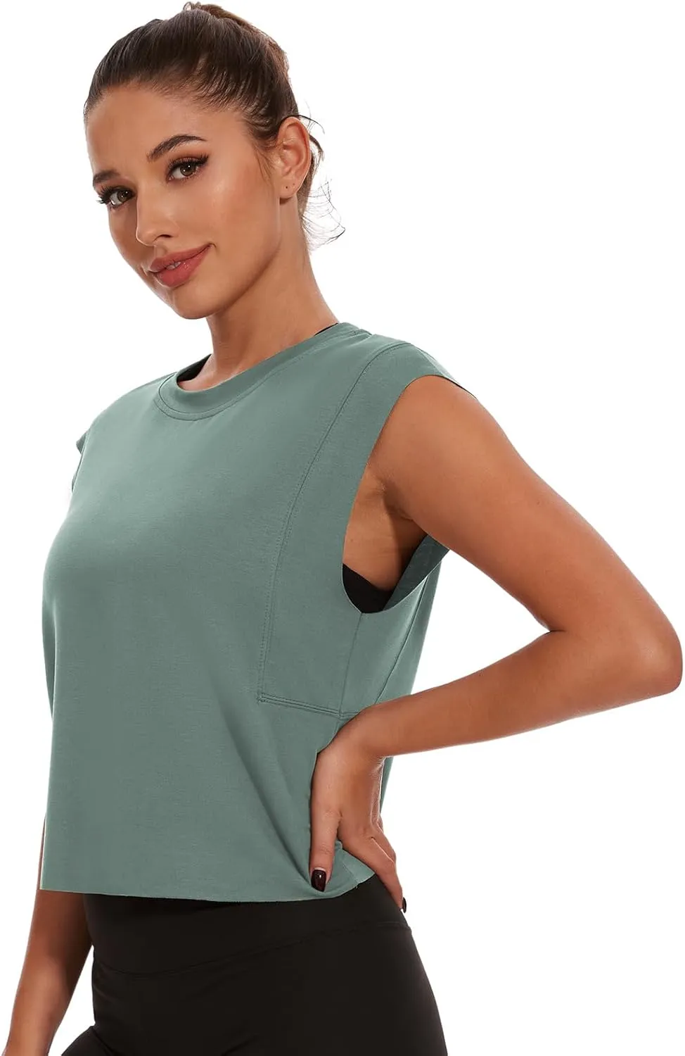 Womens Workout Crop Tank Tops Loose Sleeveless Summer T Shirts Oversize Active Yoga Gym Tee Y2k