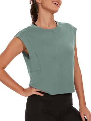 Womens Workout Crop Tank Tops Loose Sleeveless Summer T Shirts Oversize Active Yoga Gym Tee Y2k
