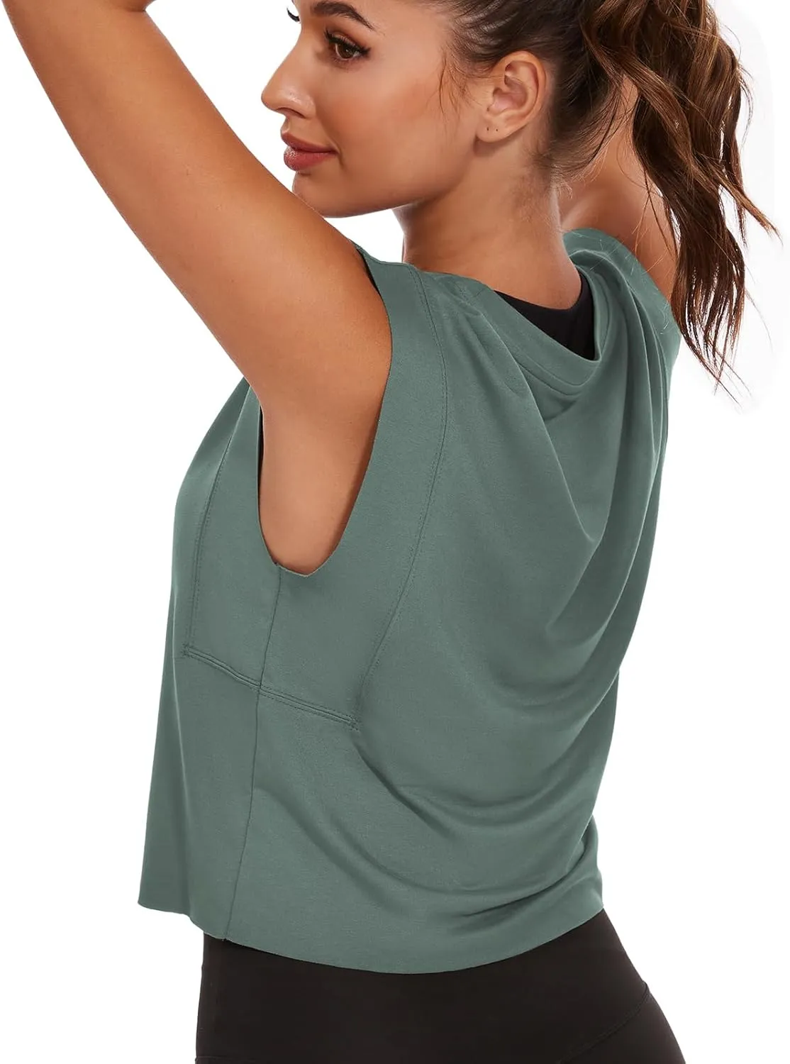 Womens Workout Crop Tank Tops Loose Sleeveless Summer T Shirts Oversize Active Yoga Gym Tee Y2k