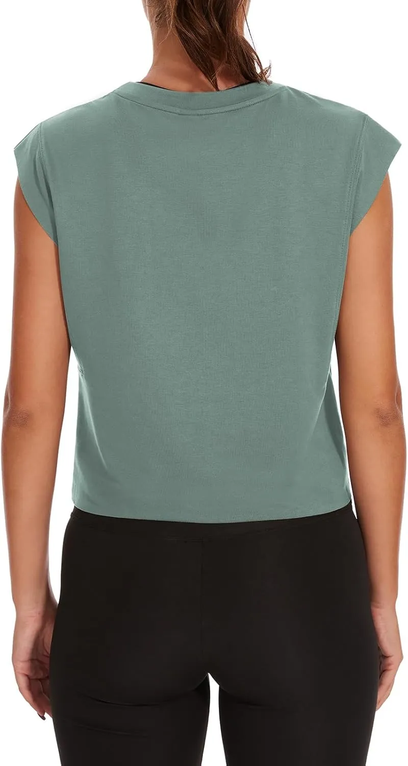 Womens Workout Crop Tank Tops Loose Sleeveless Summer T Shirts Oversize Active Yoga Gym Tee Y2k
