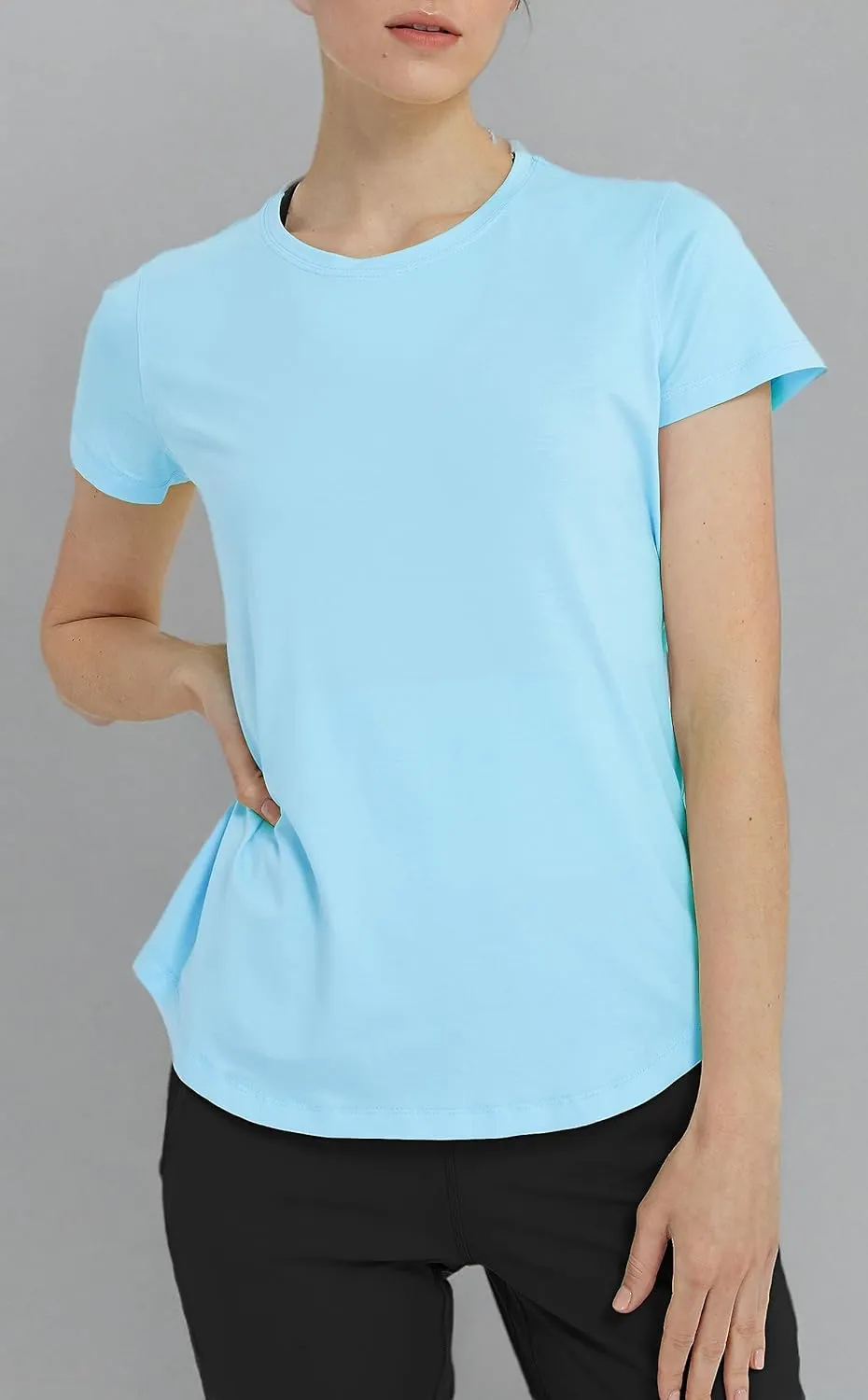 Women's Workout T-Shirt Short Sleeve Lightweight Crew Neck Shirts Yoga Running Exercise Athletic Tee Top