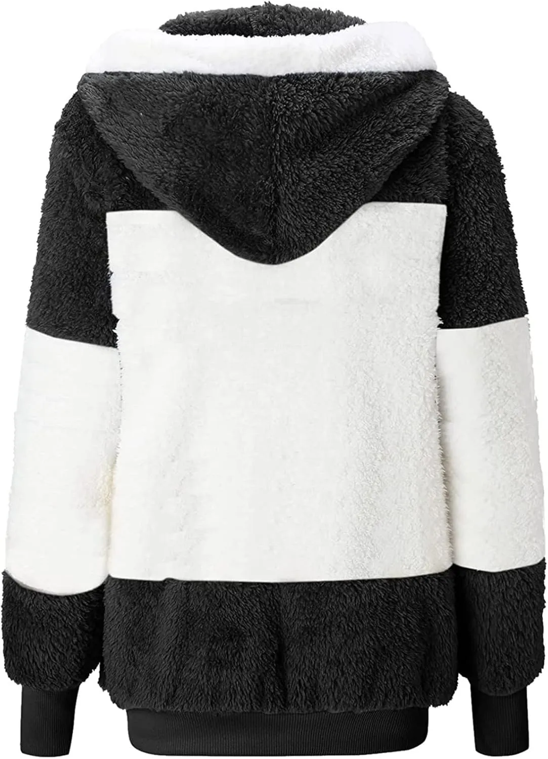 Womens Y2k Tops Zipper Long Sleeve Stitching Coats Color Block Fleece Plush Hooded Jacket Dressy Outerwear