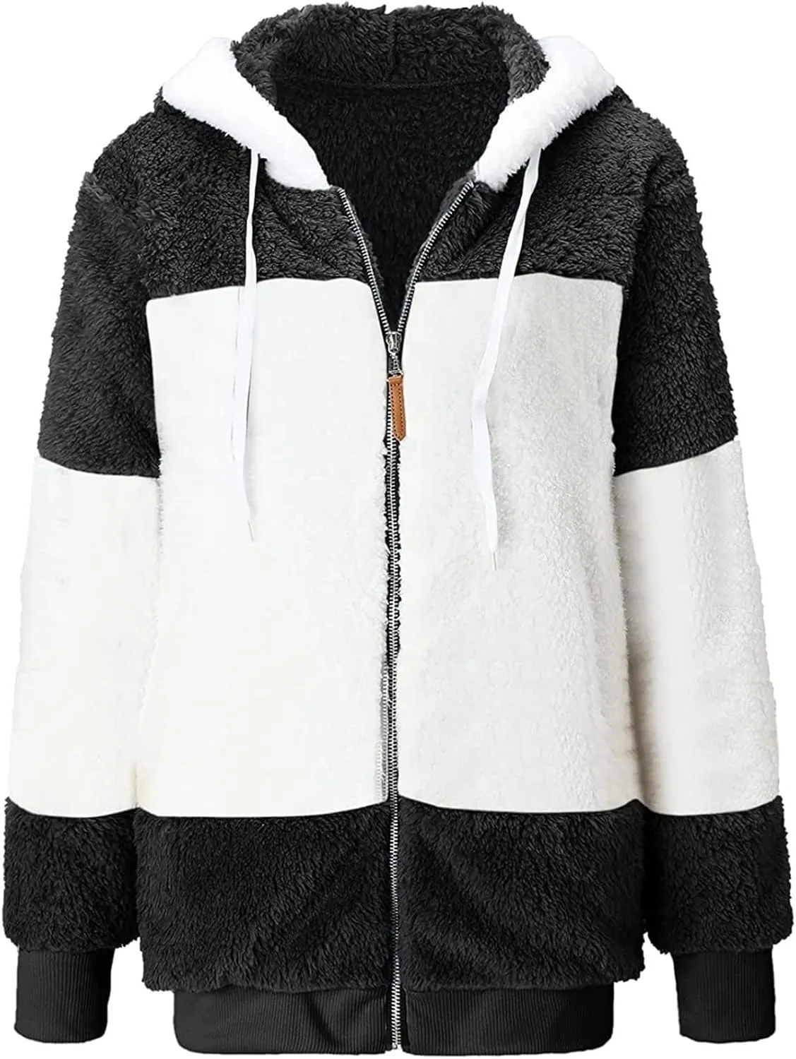 Womens Y2k Tops Zipper Long Sleeve Stitching Coats Color Block Fleece Plush Hooded Jacket Dressy Outerwear