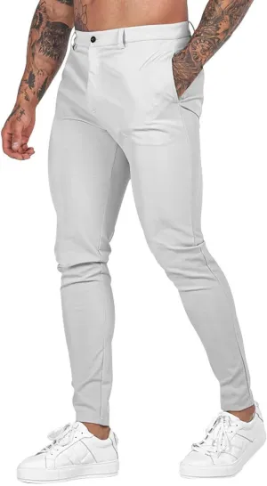 XUETON Mens Slim Fit Dress Pants Casual Business Office Work Skinny Suit Pants Comfort Flat-Front Stretch Chino Tapered Straight Leg Golf Dress Pants Slacks Trousers White
