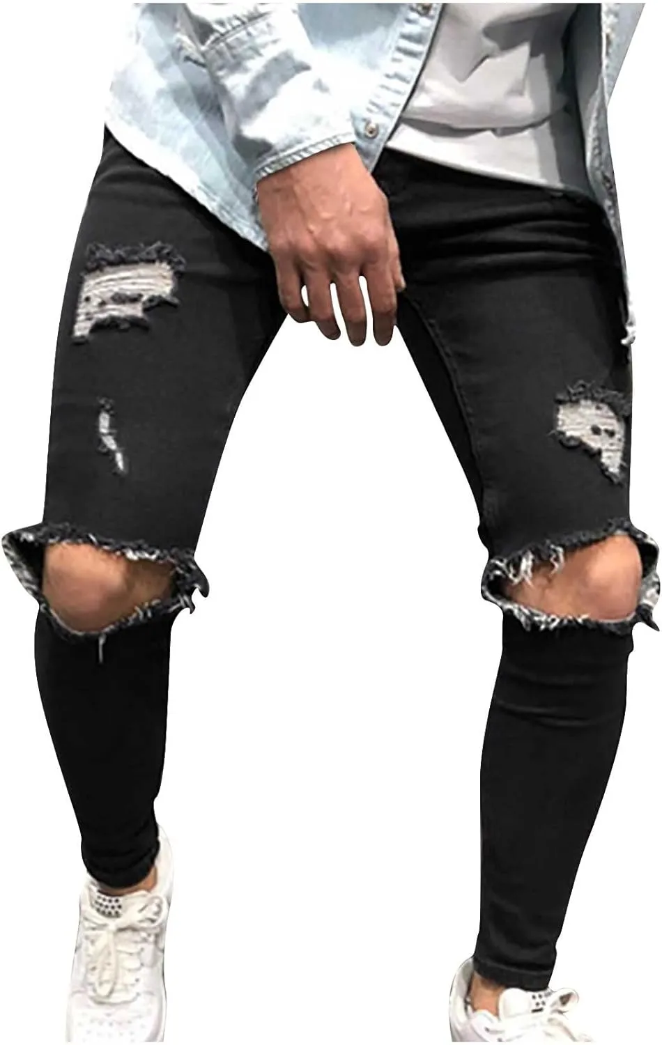 XUNRYAN Teen Boys Mens Jeans Slim Fit Skinny Denim Pants Distressed Ripped Stretch Tapered Jean Junior Pants Streetwear