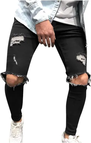 XUNRYAN Teen Boys Mens Jeans Slim Fit Skinny Denim Pants Distressed Ripped Stretch Tapered Jean Junior Pants Streetwear