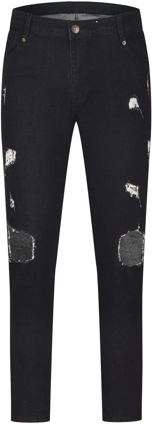 XUNRYAN Teen Boys Mens Jeans Slim Fit Skinny Denim Pants Distressed Ripped Stretch Tapered Jean Junior Pants Streetwear
