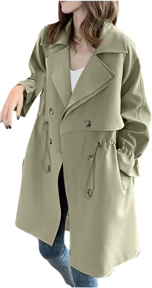 XUNRYAN Women's Classic Trench Coat Long Jackets Layered Notch Lapel Double-Breasted Peacoat Fall Outfit Winter Outerwear