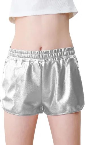 YgneeDom Girls Metallic Shorts Shiny Dance Hot Pants Sparkly Athletic Shorts 80s Outfits Pants for Kids