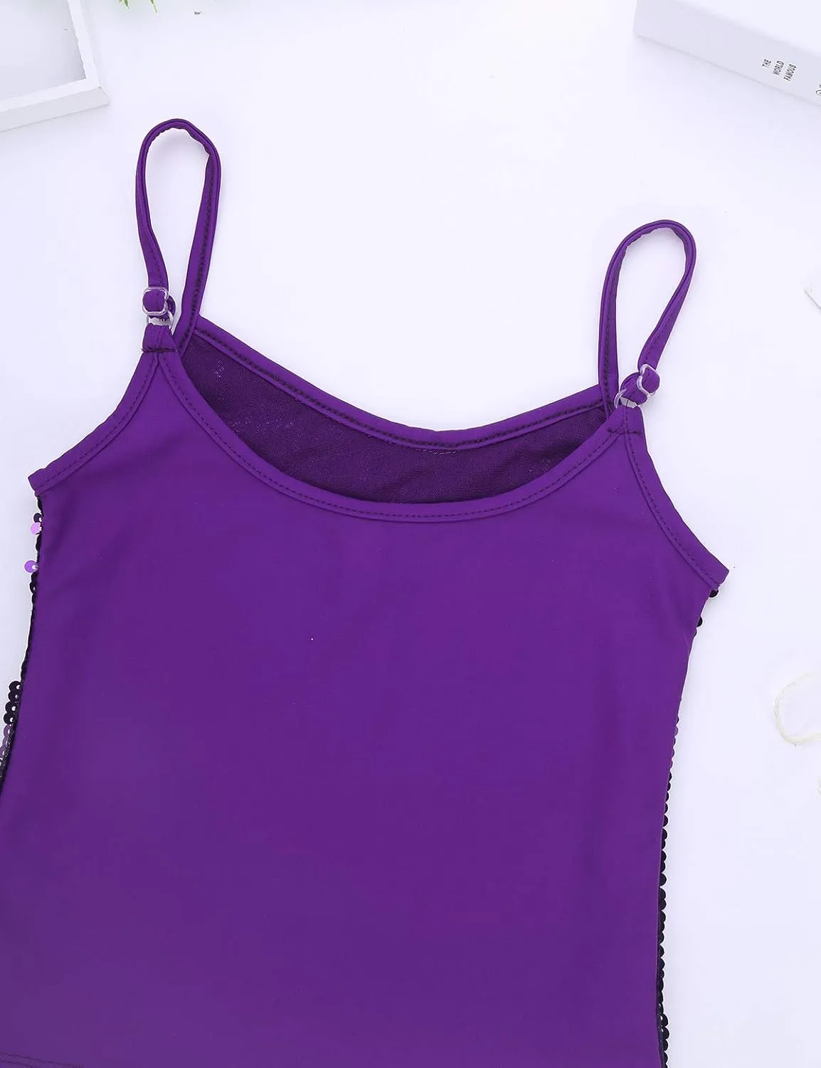 YiZYiF Youth Kids Girls Dance Fashion Spaghetti Straps Tank Tee Metallic Shiny Party Camisole Vest Tops