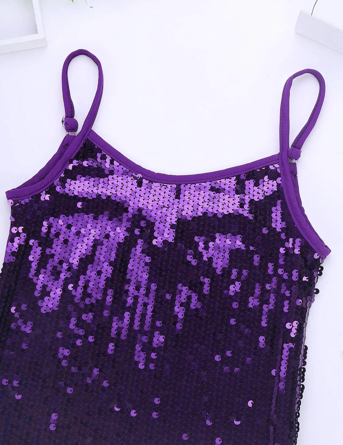 YiZYiF Youth Kids Girls Dance Fashion Spaghetti Straps Tank Tee Metallic Shiny Party Camisole Vest Tops