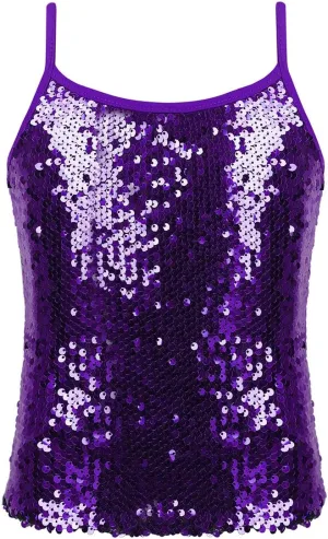 YiZYiF Youth Kids Girls Dance Fashion Spaghetti Straps Tank Tee Metallic Shiny Party Camisole Vest Tops