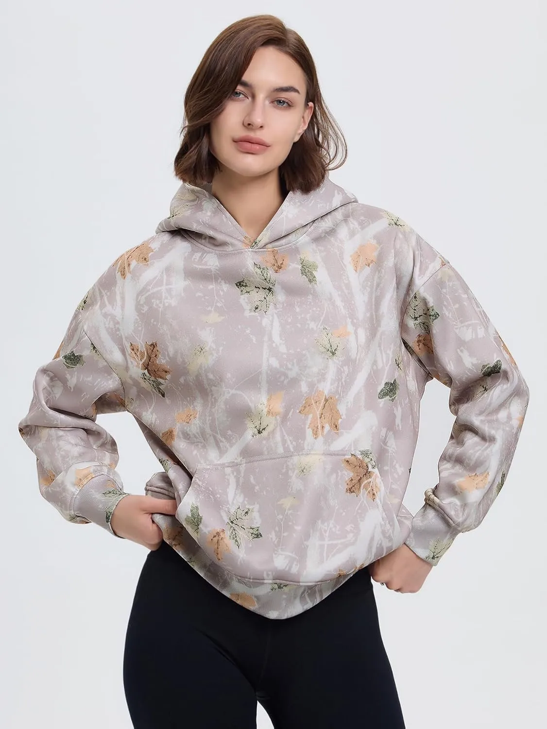 YKR Womens Camo Hoodie Maple Leaf Print Fleece Hooded Pullover Sweatshirt with Pocket