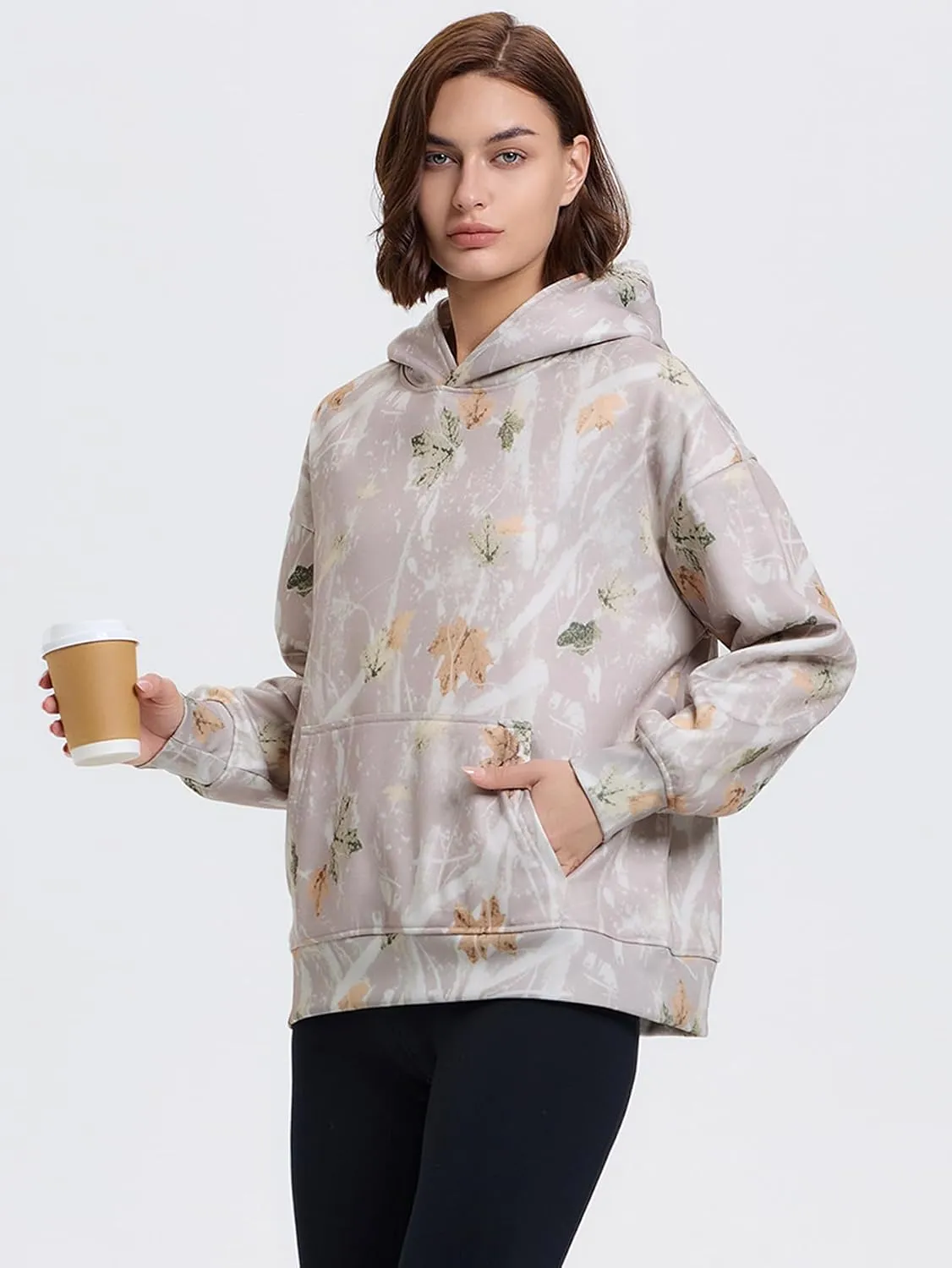 YKR Womens Camo Hoodie Maple Leaf Print Fleece Hooded Pullover Sweatshirt with Pocket