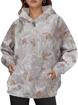 YKR Womens Camo Hoodie Maple Leaf Print Fleece Hooded Pullover Sweatshirt with Pocket
