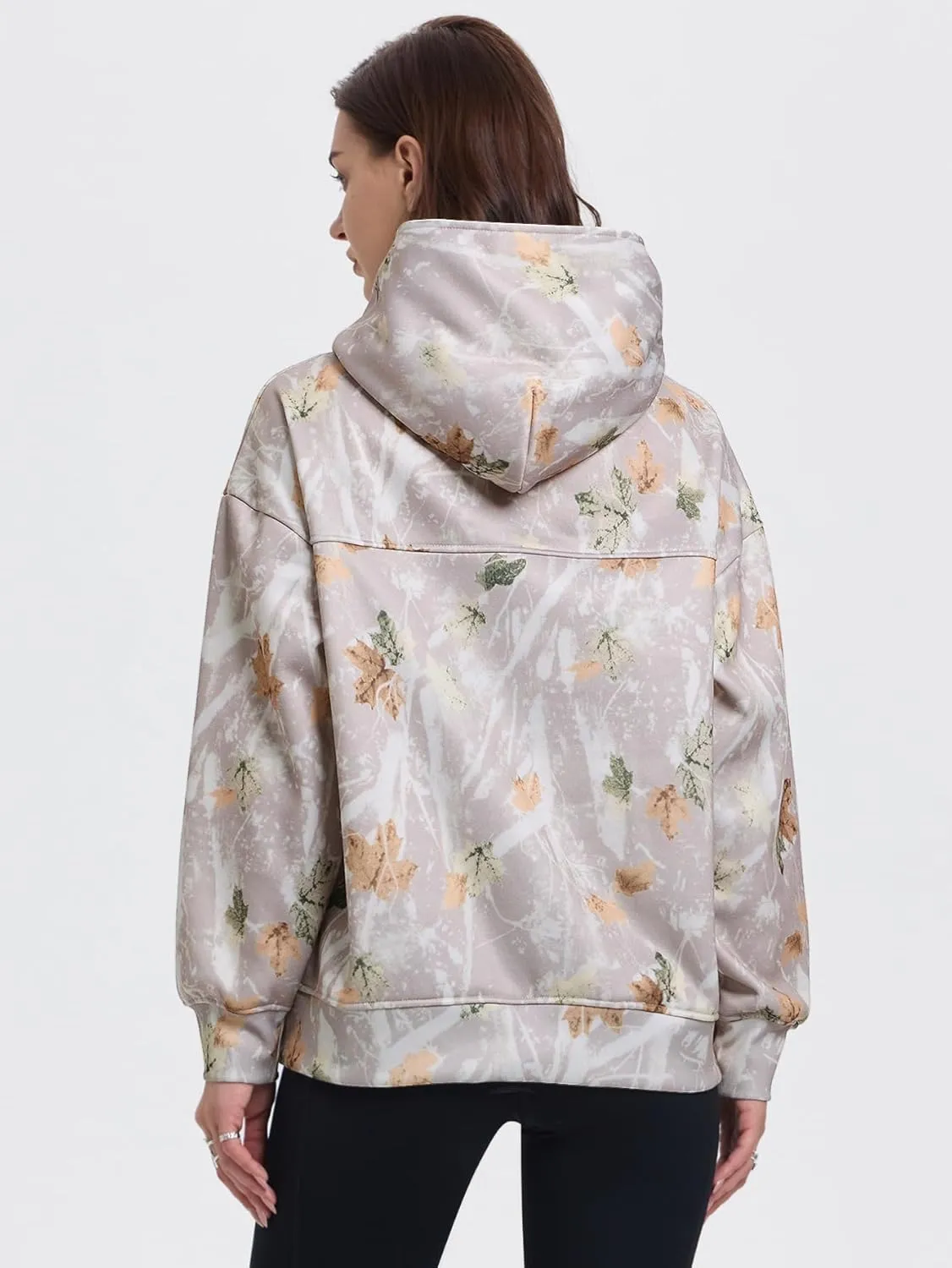 YKR Womens Camo Hoodie Maple Leaf Print Fleece Hooded Pullover Sweatshirt with Pocket