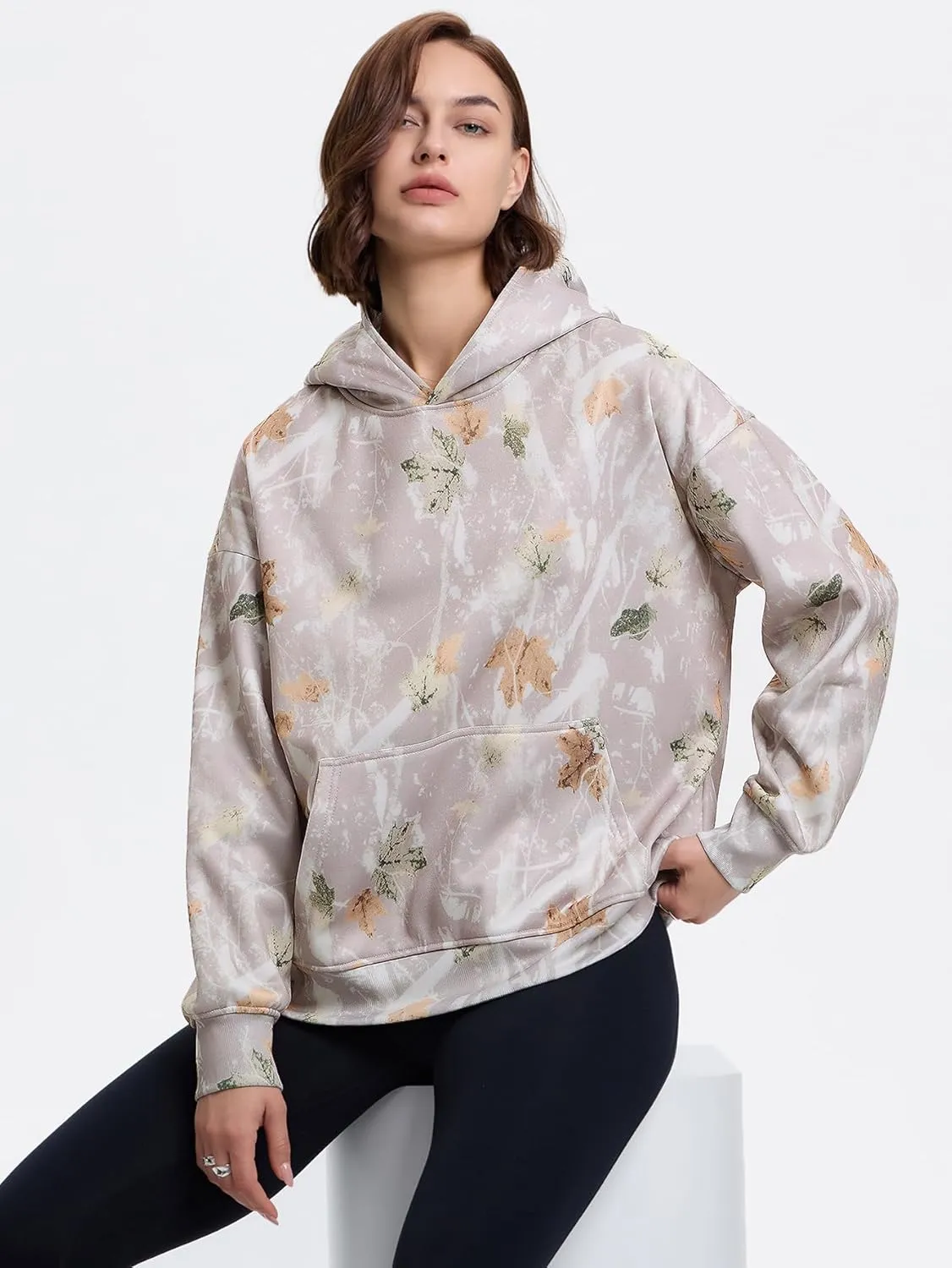 YKR Womens Camo Hoodie Maple Leaf Print Fleece Hooded Pullover Sweatshirt with Pocket