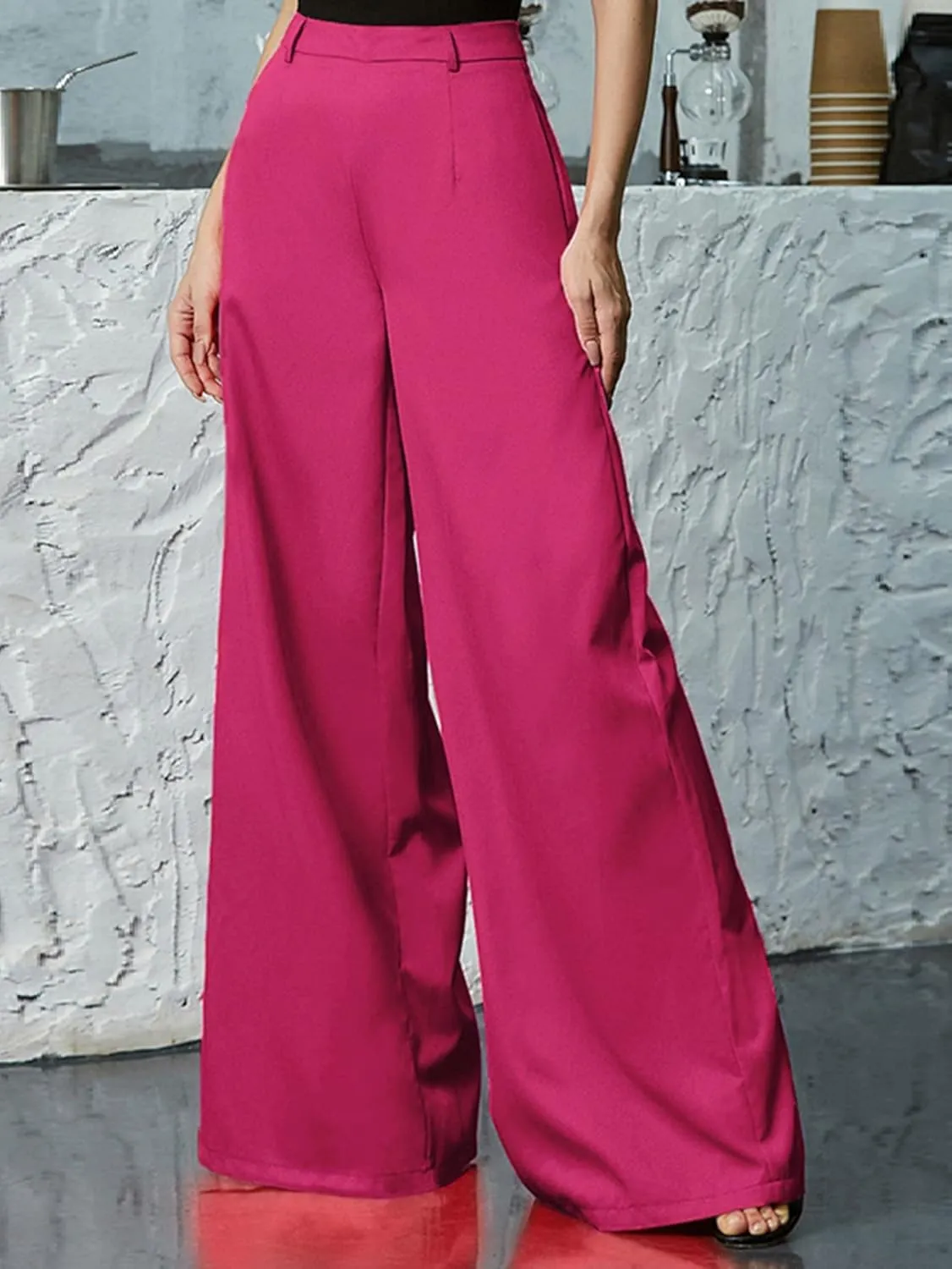 ZARKL Women's Pants Pants for Women Zip Back Wide Leg Pants (Color : Hot Pink, Size : Medium)