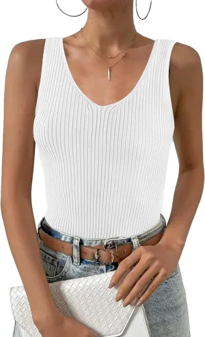 Zeagoo Womens Ribbed Tank Tops 2024 V Neck Slim Fit Knit Sleeveless Shirts Casual Basic Tee