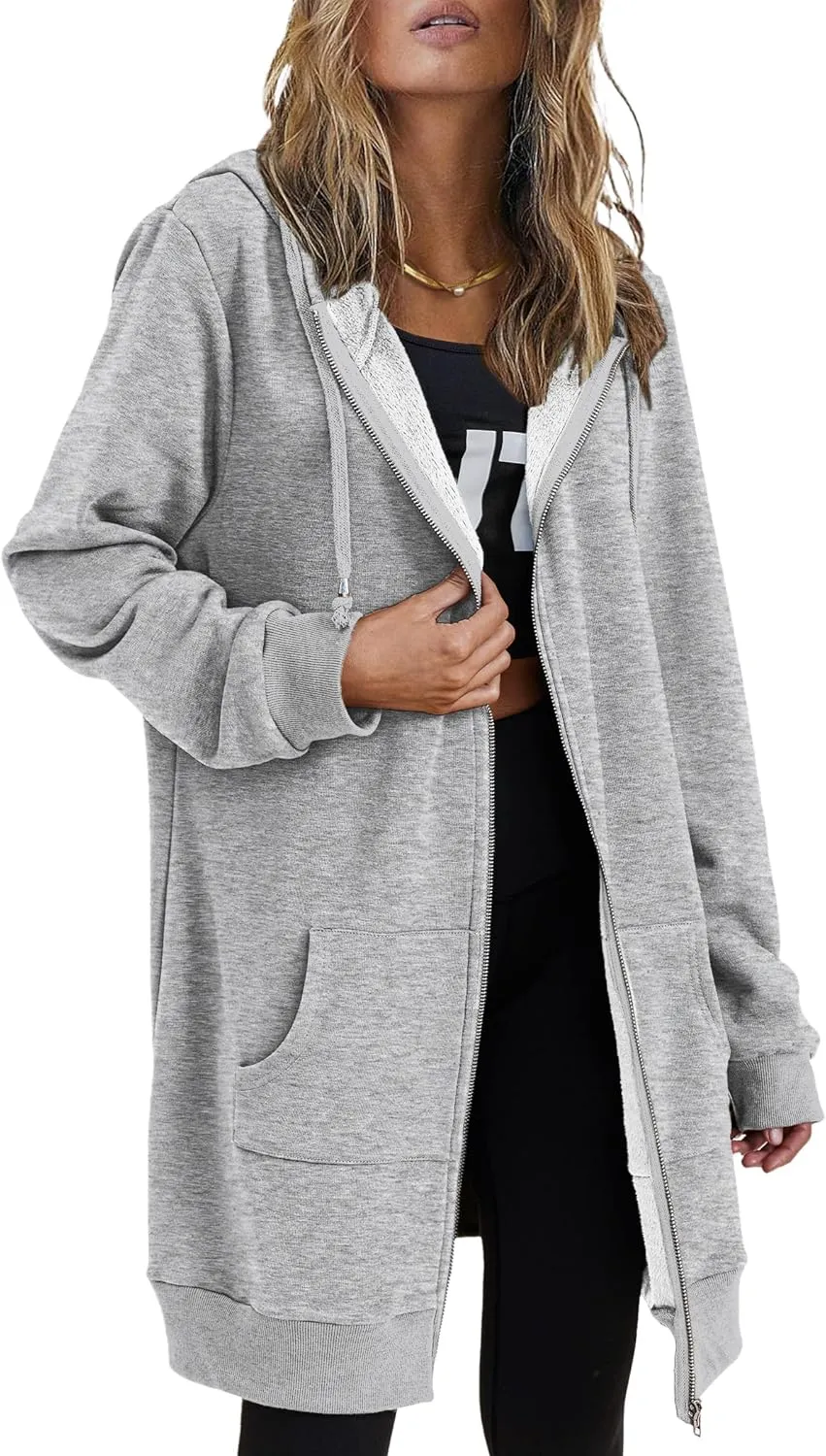 Zeagoo Zip Up Hoodies For Women Long Sleeve Oversized Sweatshirts Casual Lightweight Fleece Jackets With Pockets