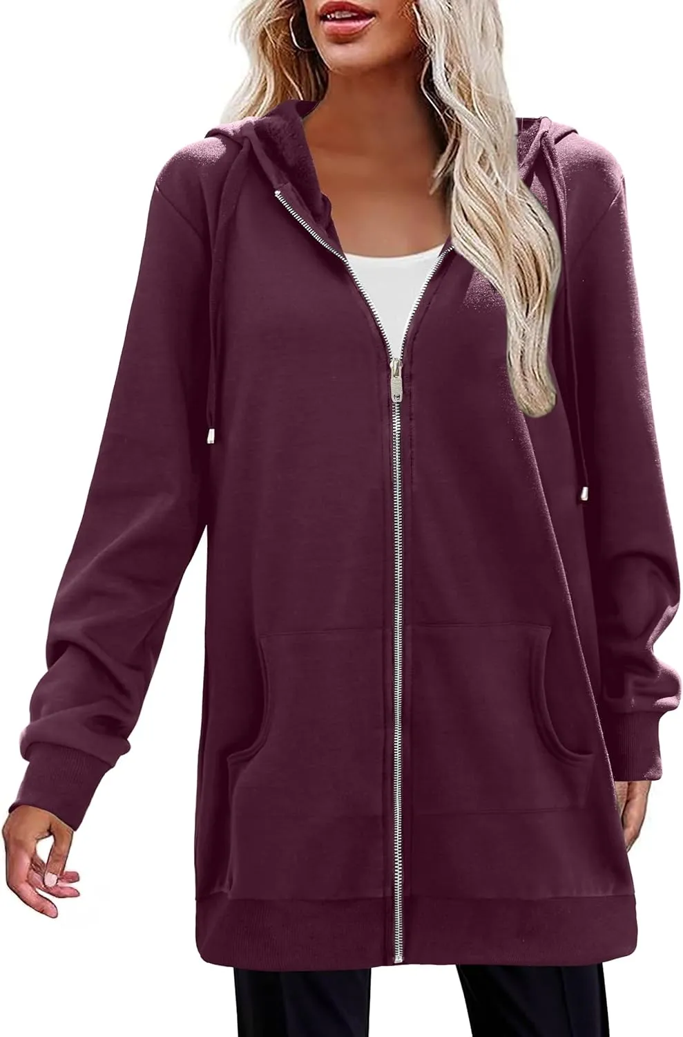 Zeagoo Zip Up Hoodies For Women Long Sleeve Oversized Sweatshirts Casual Lightweight Fleece Jackets With Pockets