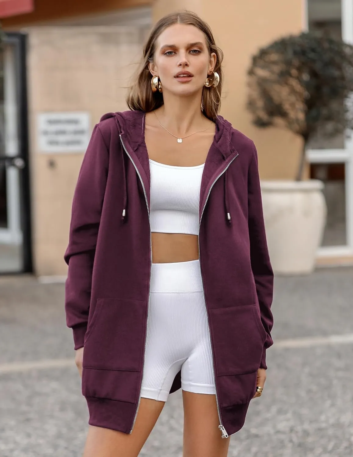 Zeagoo Zip Up Hoodies For Women Long Sleeve Oversized Sweatshirts Casual Lightweight Fleece Jackets With Pockets