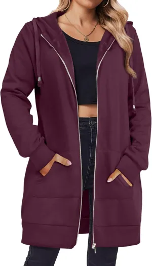 Zeagoo Zip Up Hoodies For Women Long Sleeve Oversized Sweatshirts Casual Lightweight Fleece Jackets With Pockets