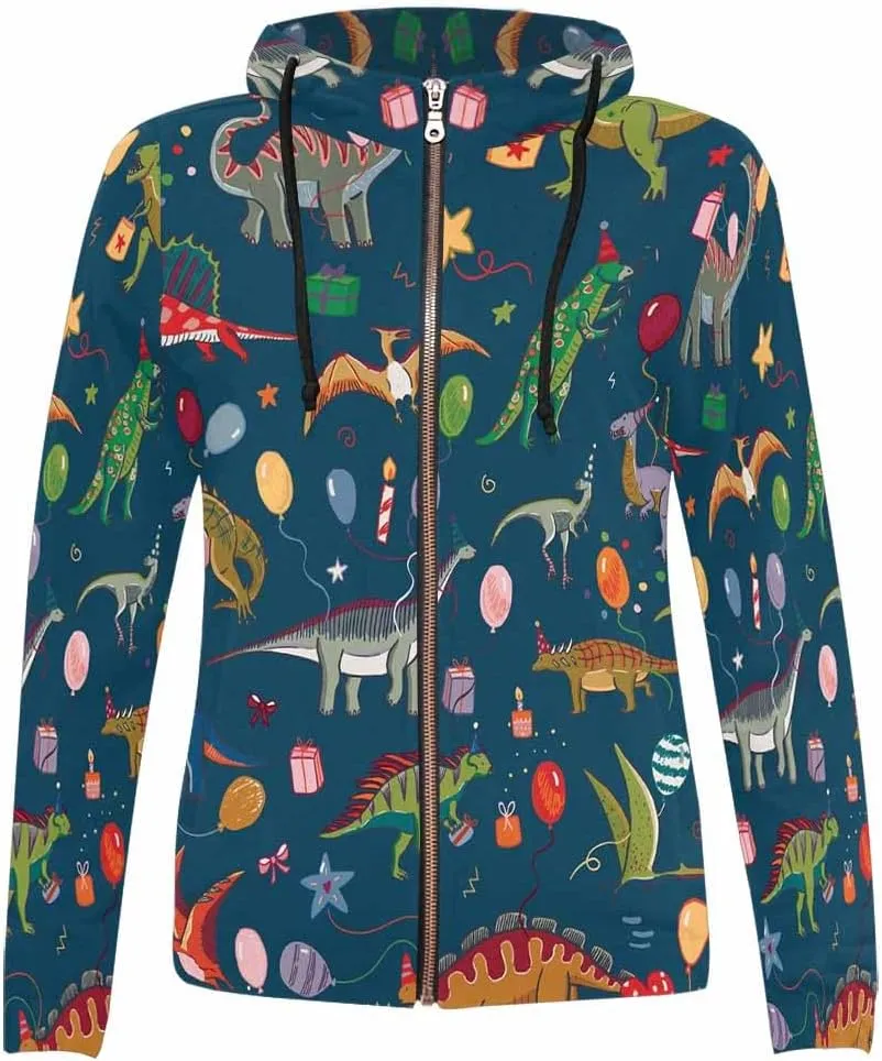 Zip Up Hoodie Women Cute Cartoon Dinosaurs Womens Drawstring Hoodies Long Sleeve Oversized Sweatshirts Jacket