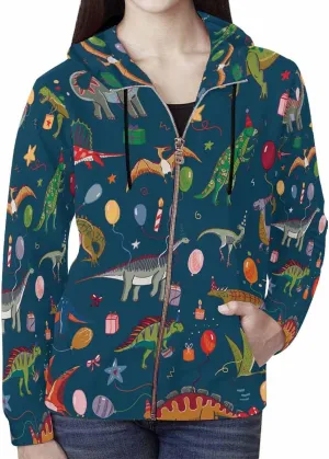 Zip Up Hoodie Women Cute Cartoon Dinosaurs Womens Drawstring Hoodies Long Sleeve Oversized Sweatshirts Jacket
