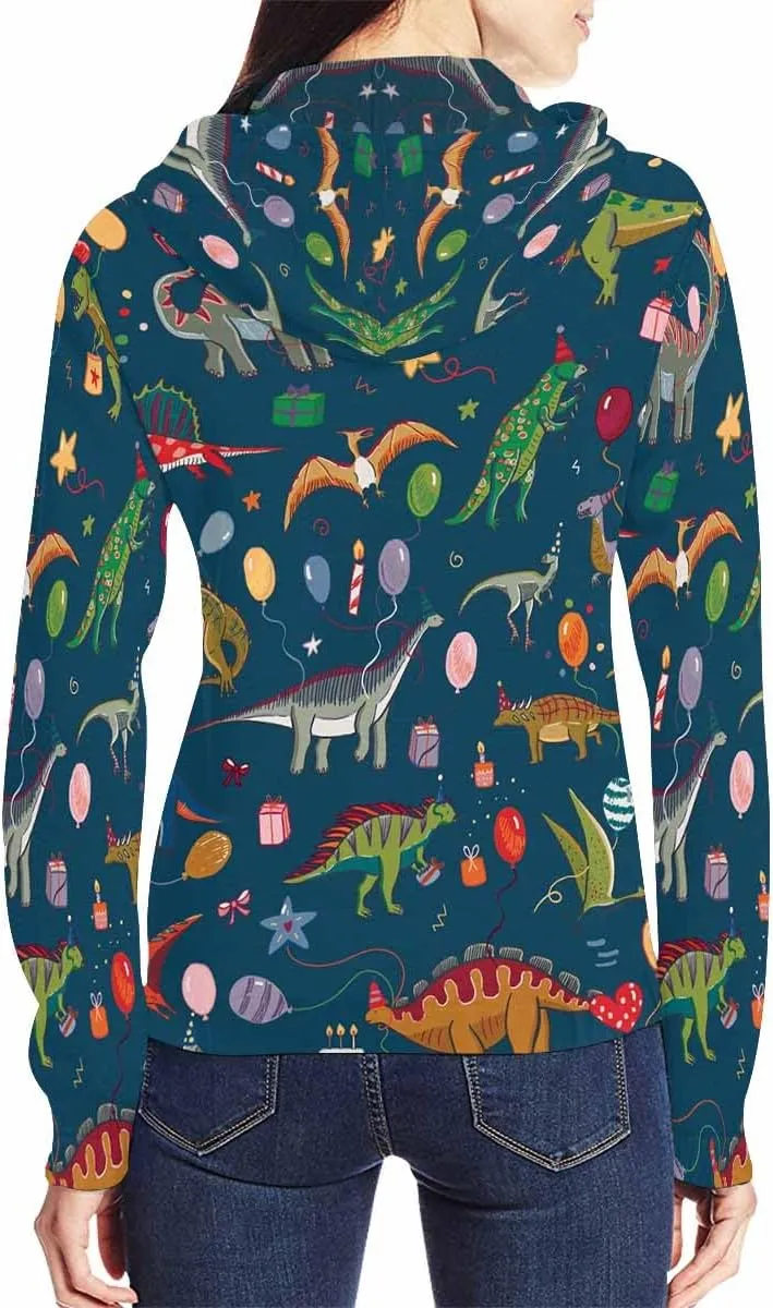 Zip Up Hoodie Women Cute Cartoon Dinosaurs Womens Drawstring Hoodies Long Sleeve Oversized Sweatshirts Jacket