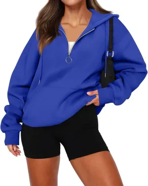 Zip Up Hoodie Women Y2K Comfy Long Sleeve Fleece Quarter Zip Pullover Preppy Cute Oversized Sweatshirt with Pockets