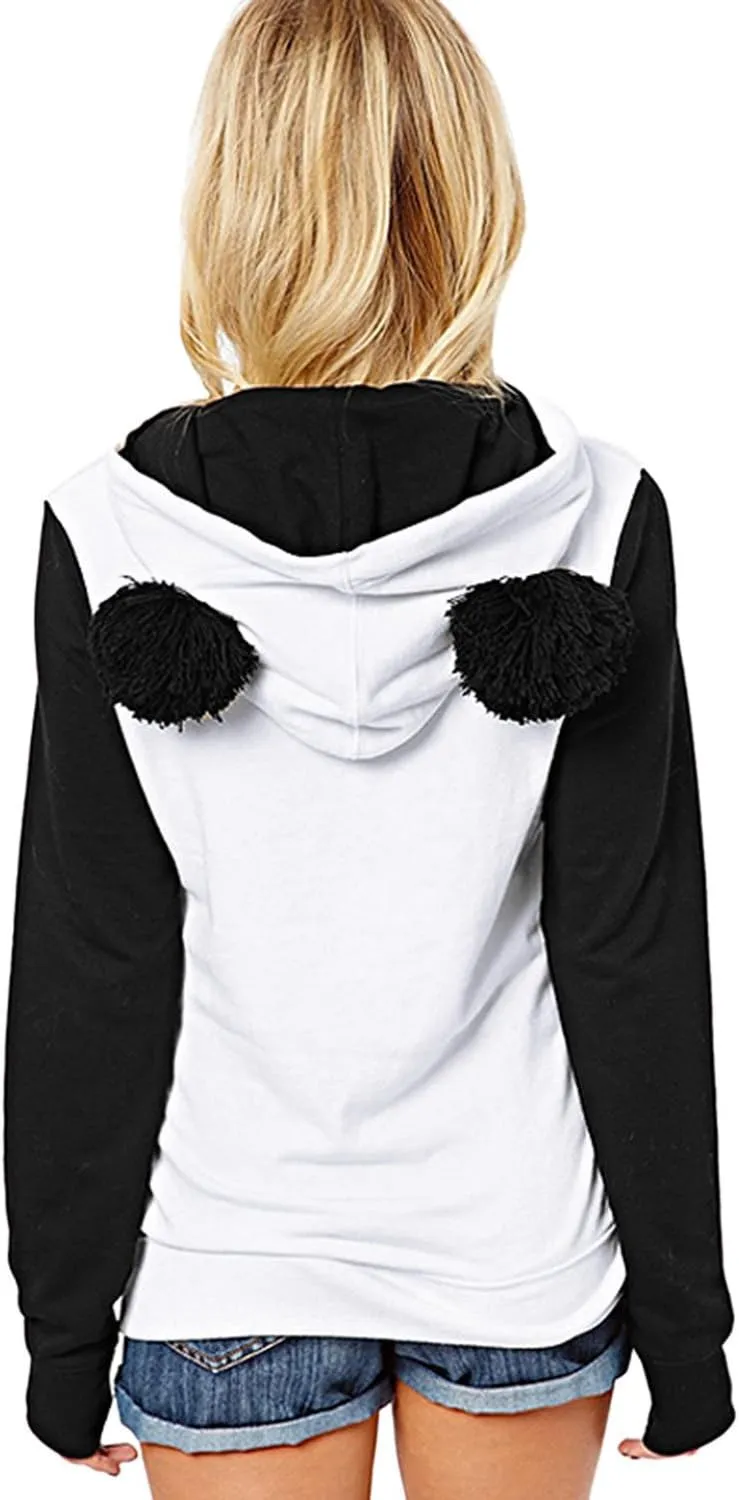ZXZY Women Cute Cotton Blend Long Sleeve Panda Print Hoodies Pullover Tops